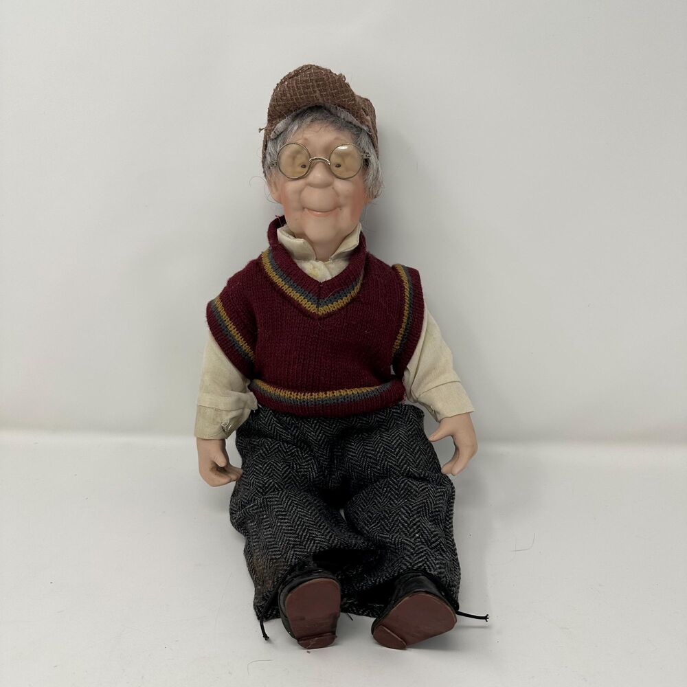 Vintage Porcelain Grandpa Doll, 15.5" Tall Collectible Elderly Man Figurine READ